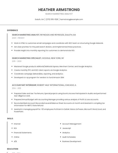 Search Marketing Analyst Resume