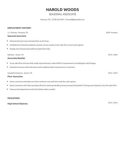 Seasonal Associate Resume