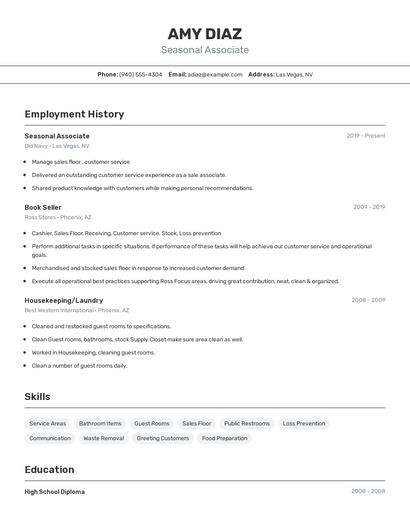 Seasonal Associate Resume