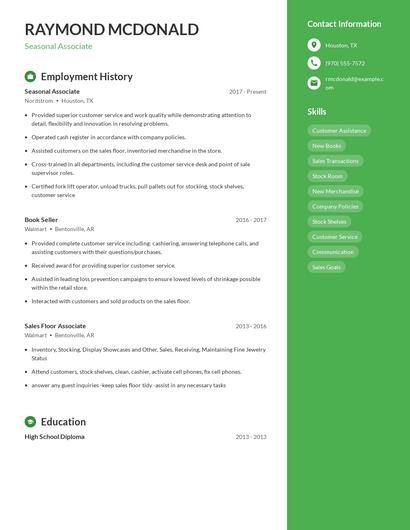 Seasonal Associate Resume