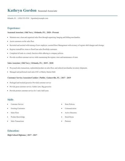 Seasonal Associate Resume