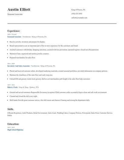 Seasonal Associate Resume