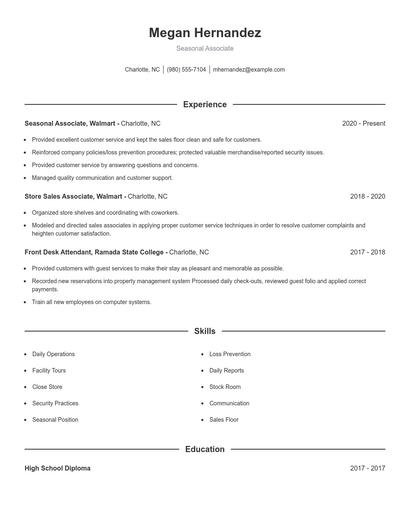 Seasonal Associate Resume