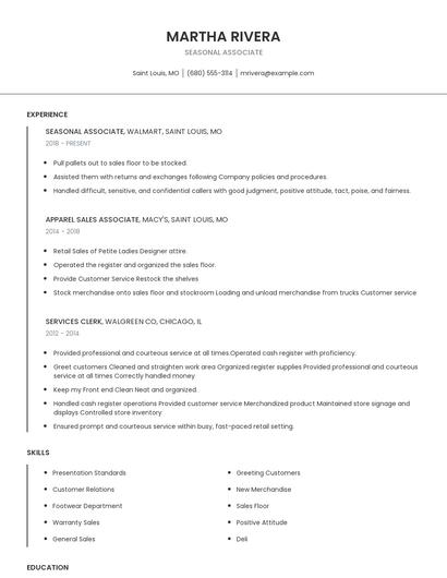 Seasonal Associate Resume