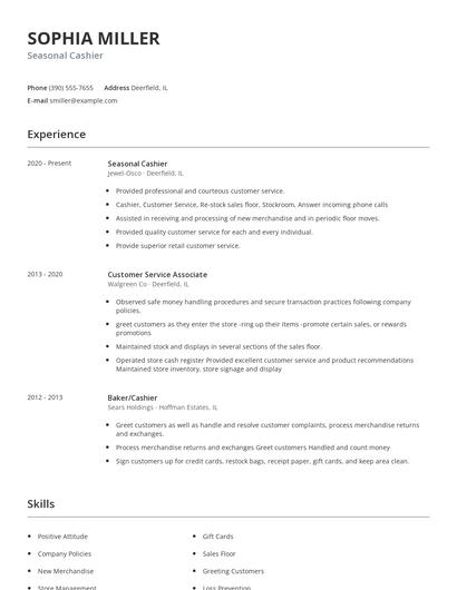 Seasonal Cashier Resume