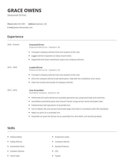 Seasonal Driver Resume