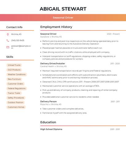 Seasonal Driver Resume