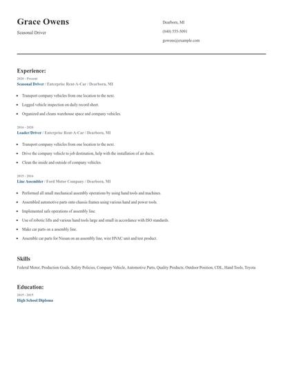 Seasonal Driver Resume