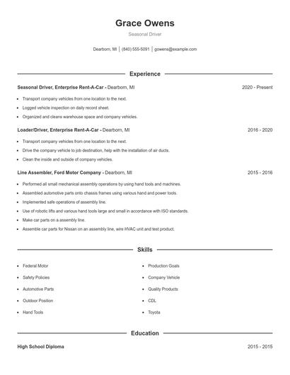 Seasonal Driver Resume