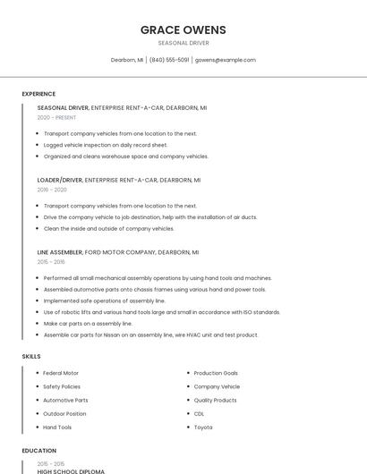 Seasonal Driver Resume