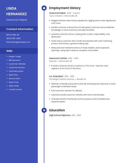 Seasonal Helper Resume