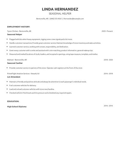 Seasonal Helper Resume