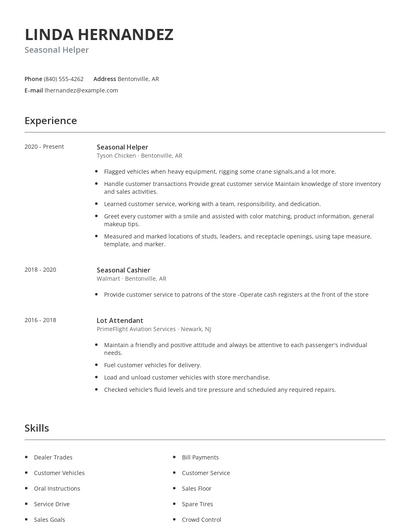 Seasonal Helper Resume