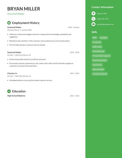 Seasonal Helper Resume
