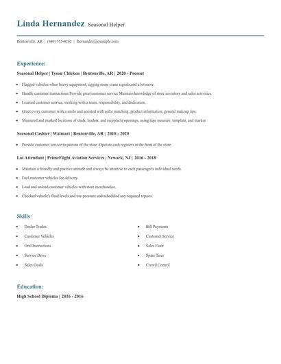 Seasonal Helper Resume