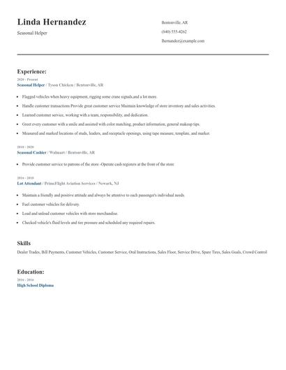 Seasonal Helper Resume
