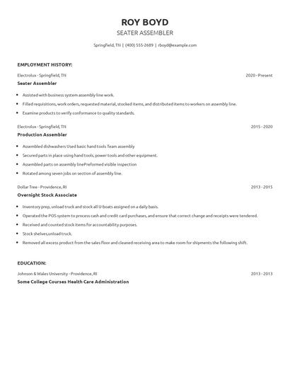 Seater Assembler Resume
