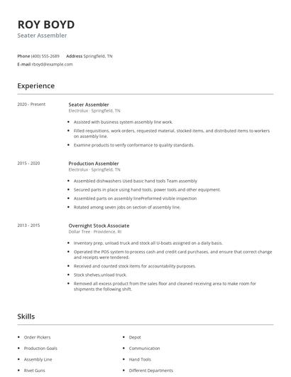 Seater Assembler Resume