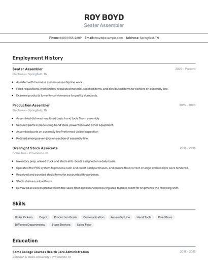 Seater Assembler Resume