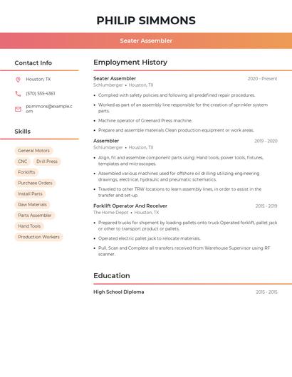 Seater Assembler Resume