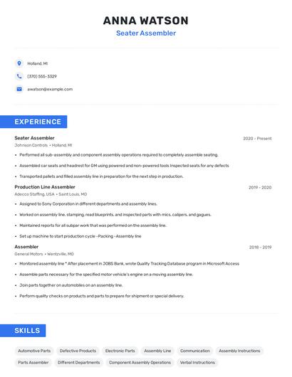 Seater Assembler Resume