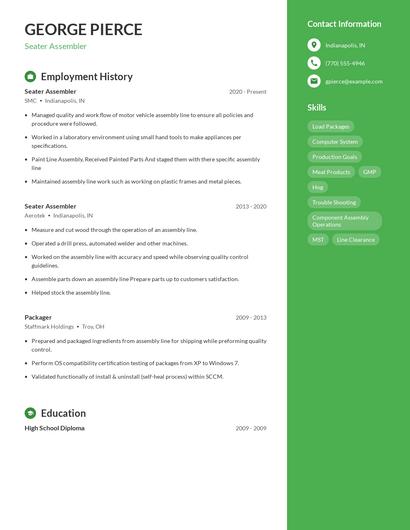 Seater Assembler Resume