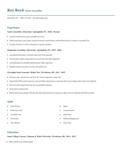 Seater Assembler Resume