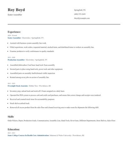 Seater Assembler Resume