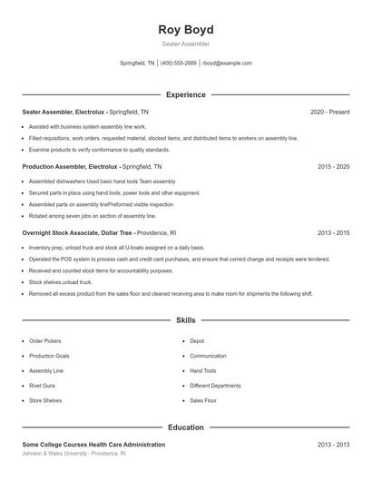 Seater Assembler Resume