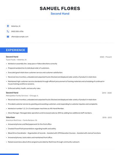 Second Hand Resume