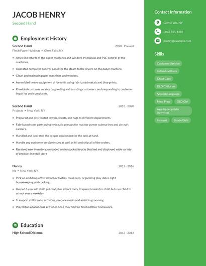 Second Hand Resume
