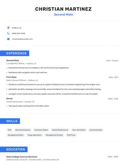 Second Mate Resume