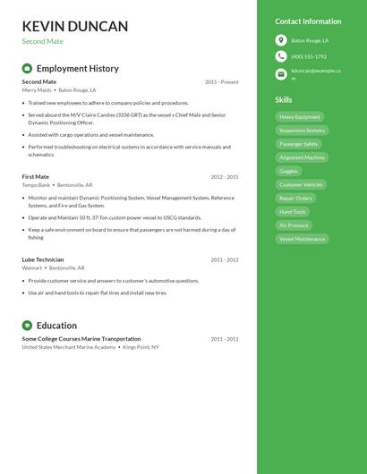 Second Mate Resume