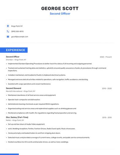 Second Officer Resume