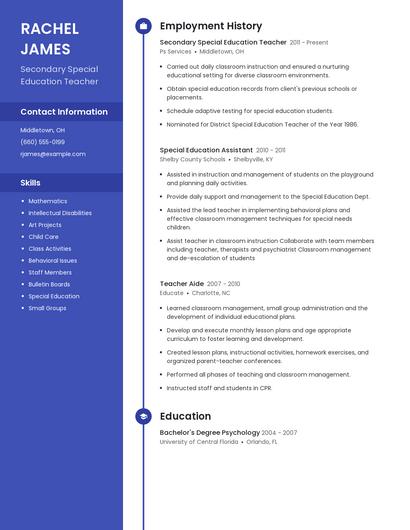 Secondary Special Education Teacher Resume