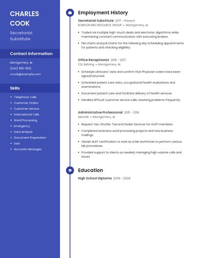 Secretarial Substitute Resume