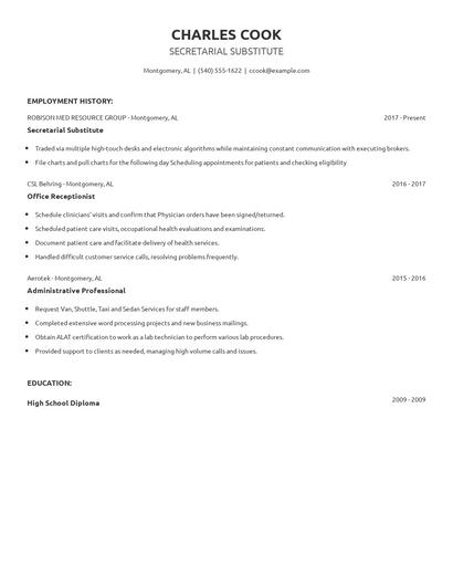Secretarial Substitute Resume