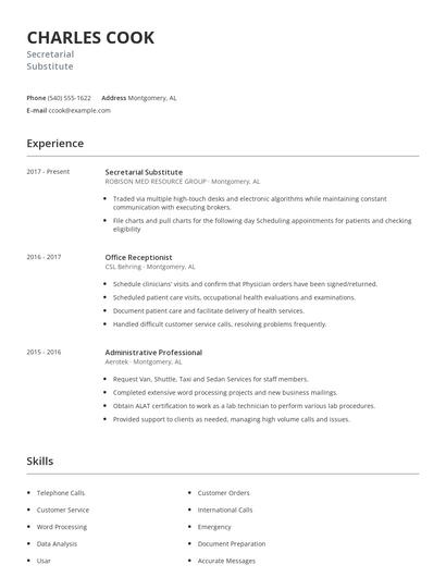 Secretarial Substitute Resume