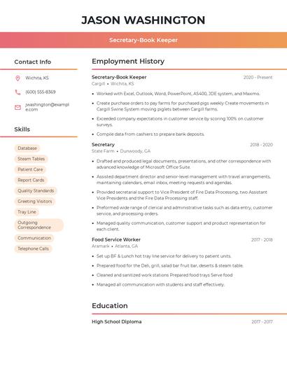 Secretary-Book Keeper Resume