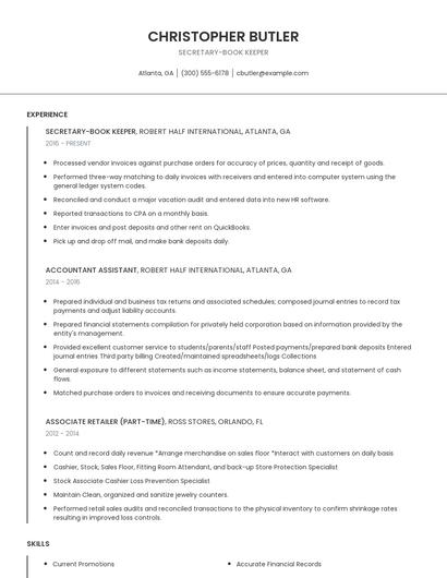 Secretary-Book Keeper Resume
