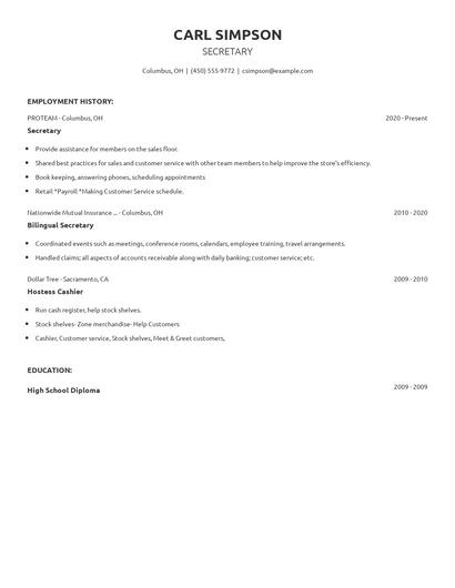 Secretary Resume