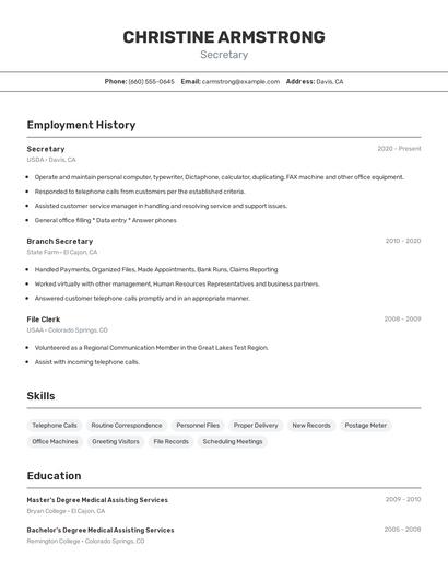 Secretary Resume