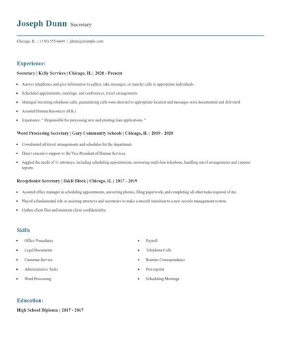 Secretary Resume