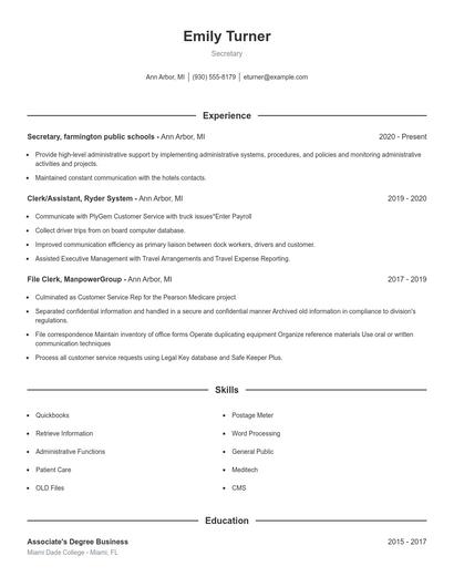 Secretary Resume