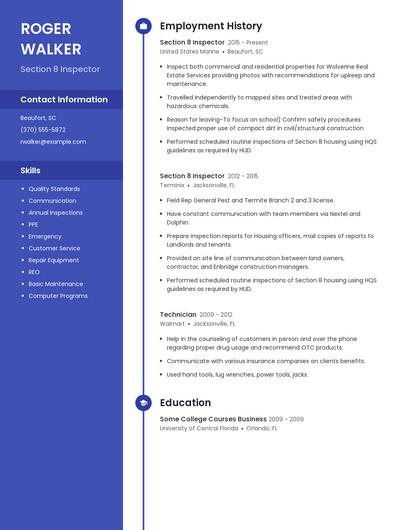 Section 8 Inspector Resume