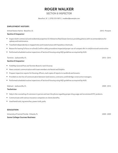 Section 8 Inspector Resume