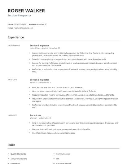 Section 8 Inspector Resume