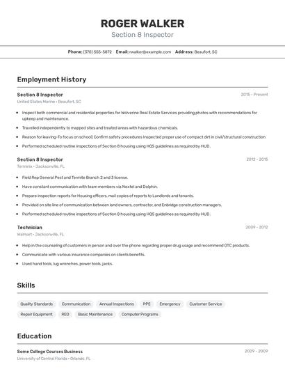 Section 8 Inspector Resume