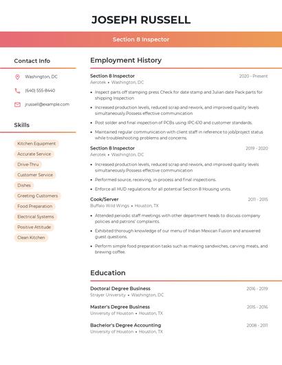 Section 8 Inspector Resume