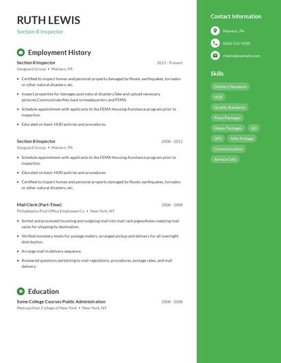 Section 8 Inspector Resume